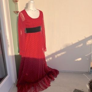 Vintage 60s 70s Red and Black Polka Dot Dress Flawed
